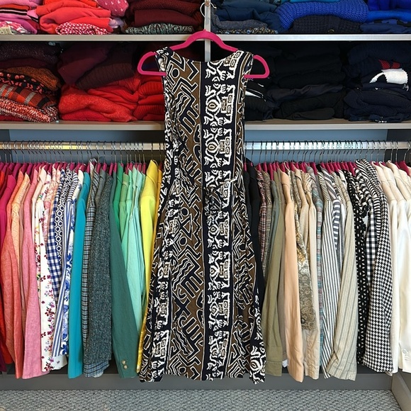 Marla Kim black and brown print sleeveless tie back button down dress size S - Picture 3 of 3